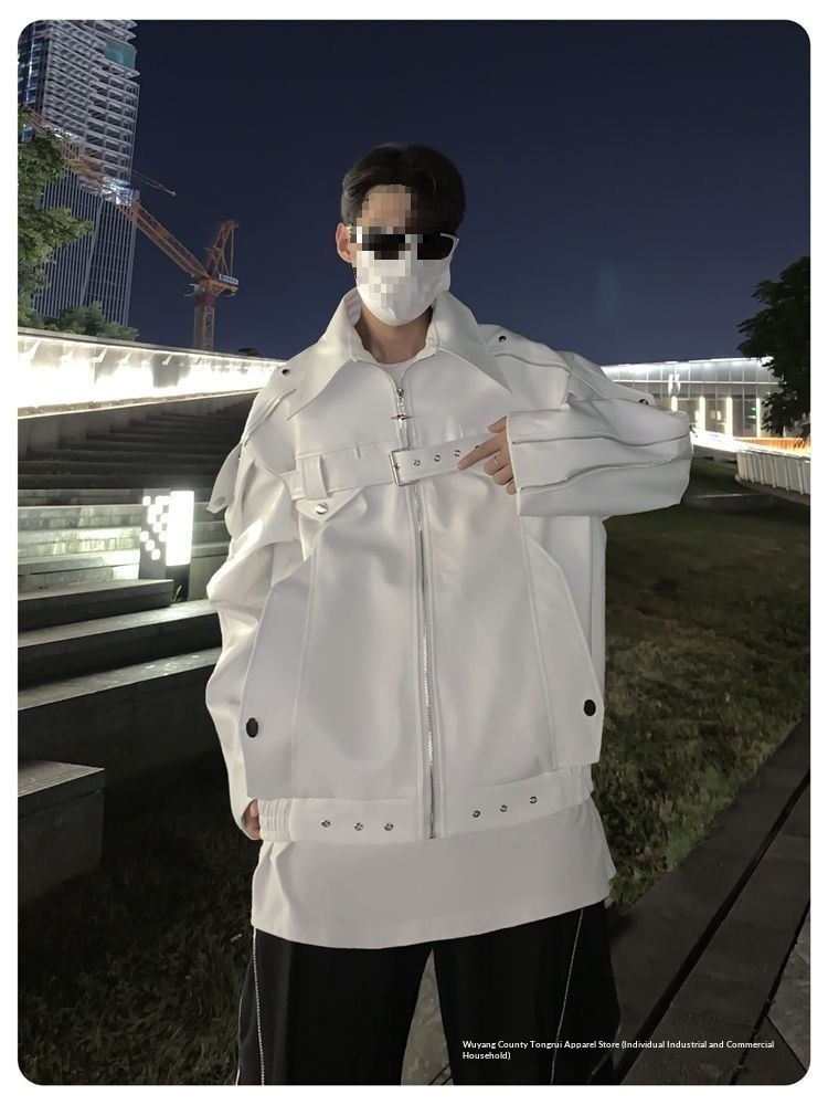 Giacca in pelle bianca retrò da uomo, stile primavera-autunno, modello corto da motociclista europeo e americano_voghion.com