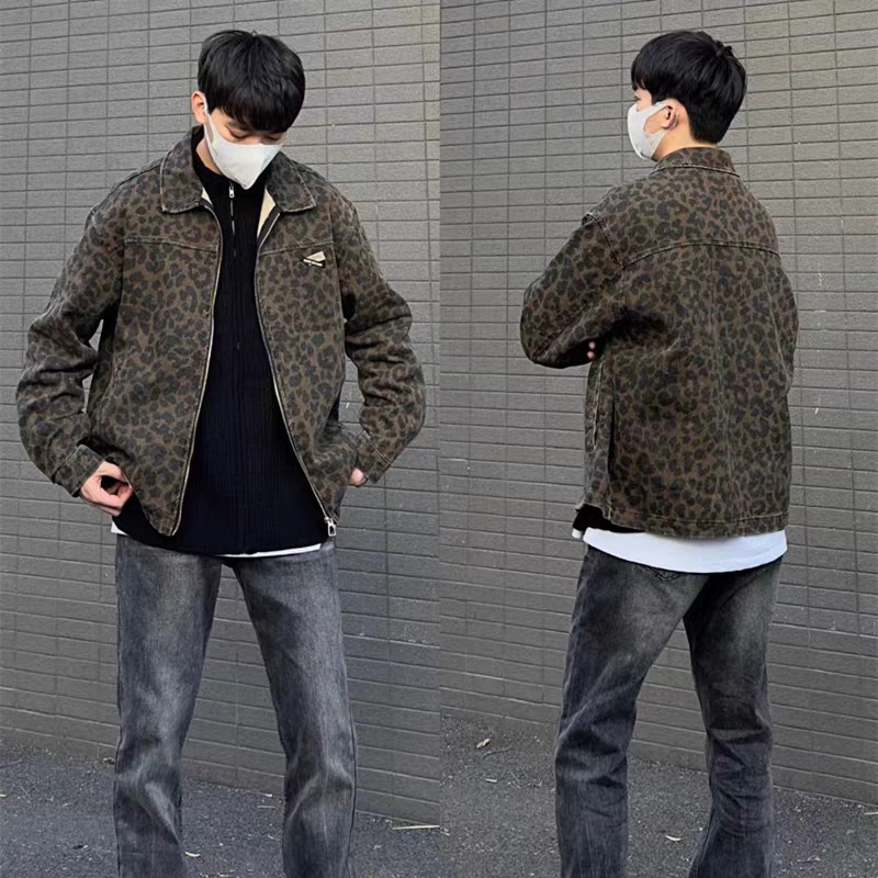 boy 2024 Style Functional Leopard Print Lapel Jacket For Men Women Spring Winter New Trendy European And American Zipper_voghion.com