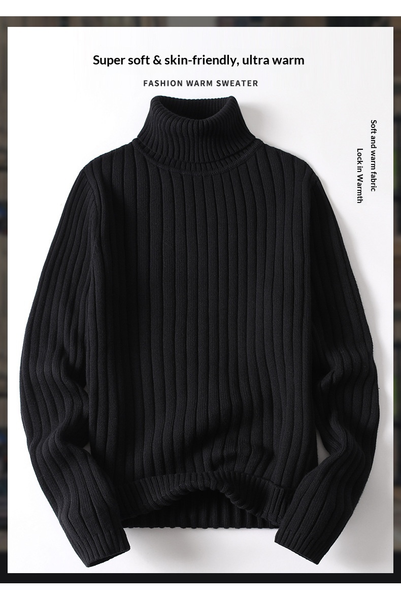 boy Boy Boy Boy Solid Color Cable Knit Turtleneck Sweater Men Winter Short Sleeve Turn-Down Collar Men's Knitwear Trendy Youth Thickened_voghion.com