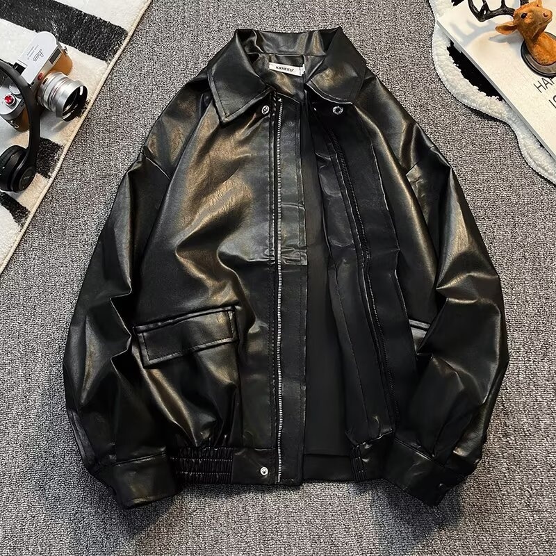 Giacca da aviatore in pelle PU da uomo alla moda di strada europea e americana, ampia e alla moda, disponibile in magazzino_voghion.com