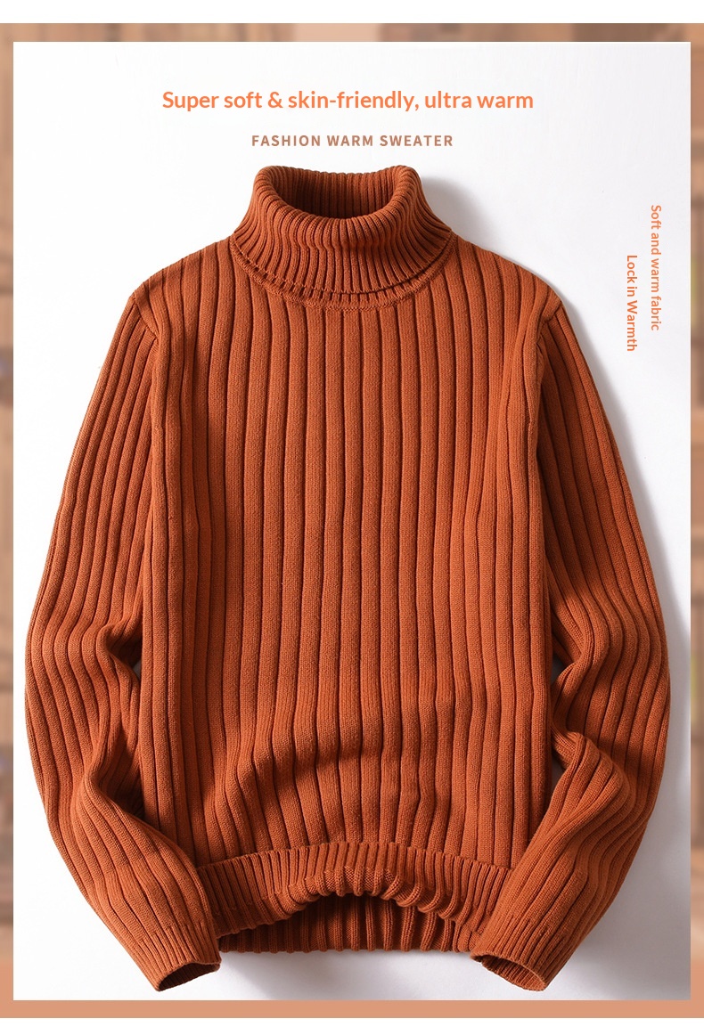 boy Boy Boy Boy Solid Color Cable Knit Turtleneck Sweater Men Winter Short Sleeve Turn-Down Collar Men's Knitwear Trendy Youth Thickened_voghion.com