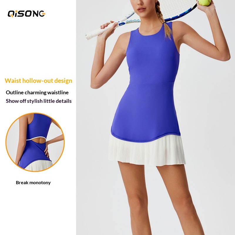 001 Cross-Border Summer Sports Dress With Ruffles, Anti-Exposure, Quick-Dry Badminton Tennis Dress, Hollow Out Beautiful_voghion.com