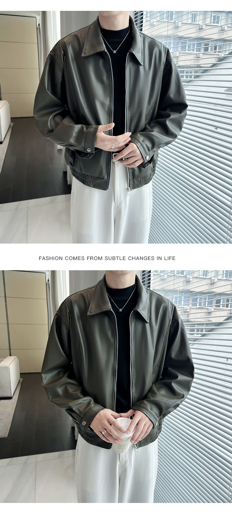 Giacca da motociclista da uomo in pelle con cerniera imbottita e design di nicchia Pishi Pu, autunno inverno, cappotto alla moda_voghion.com