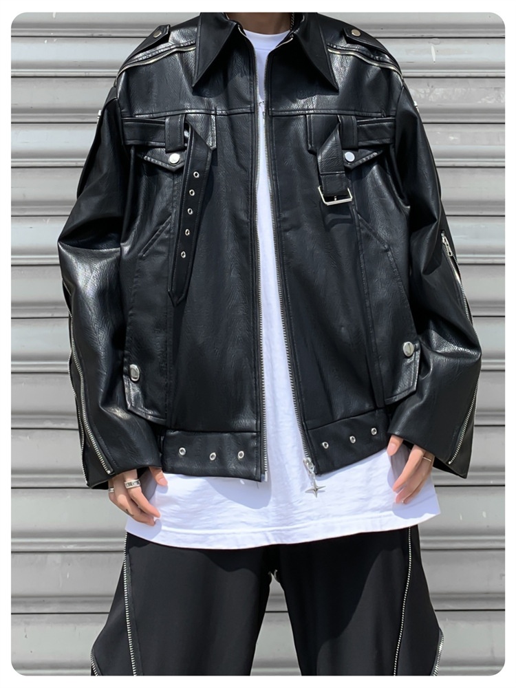 Giacca da motociclista in pelle PU di alta qualità, stile punk decostruito, stile europeo e americano, versatile, tendenza_voghion.com