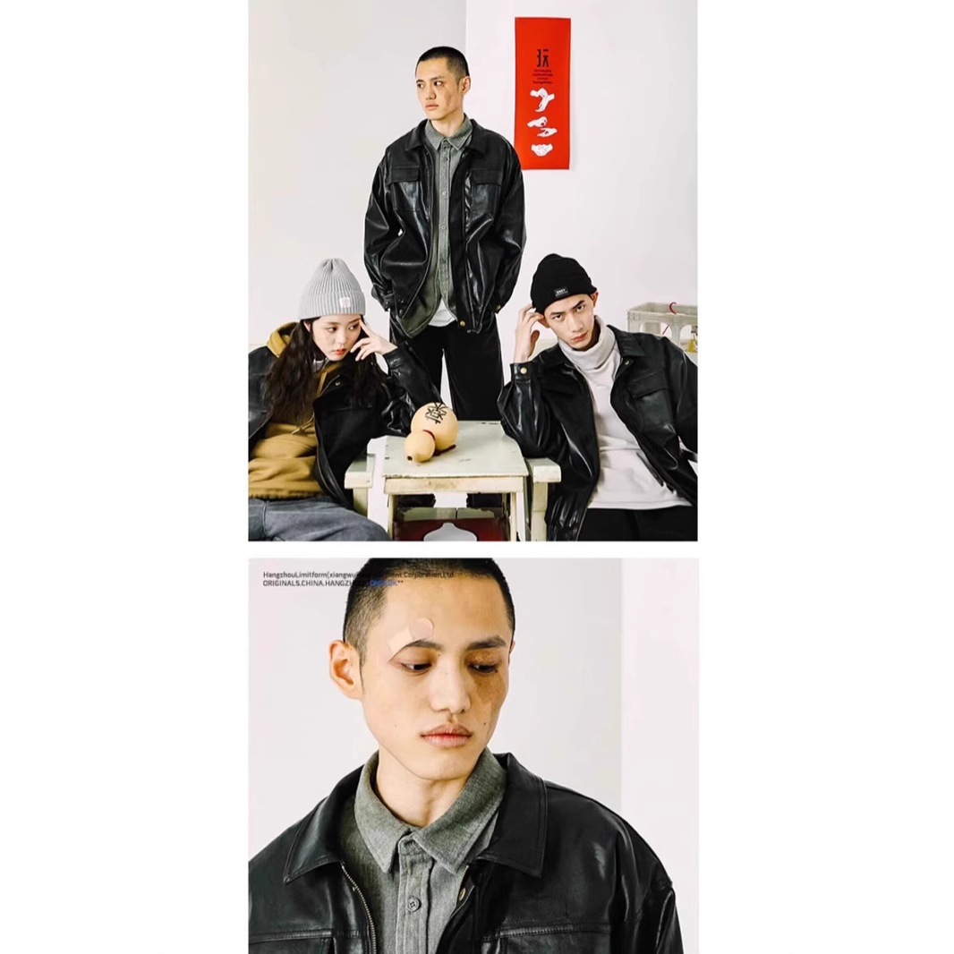 Giacca da motociclista in pelle PU da pilota, stile retrò europeo e americano, da uomo, stile Ins_voghion.com