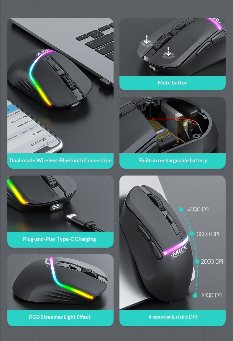 Digitex Digitex IMICE Factory Direct Supply Cross-Border Bluetooth Dual-Mode 6 Button RGB Rechargeable Silent Type-C Wireless Gaming_voghion.com