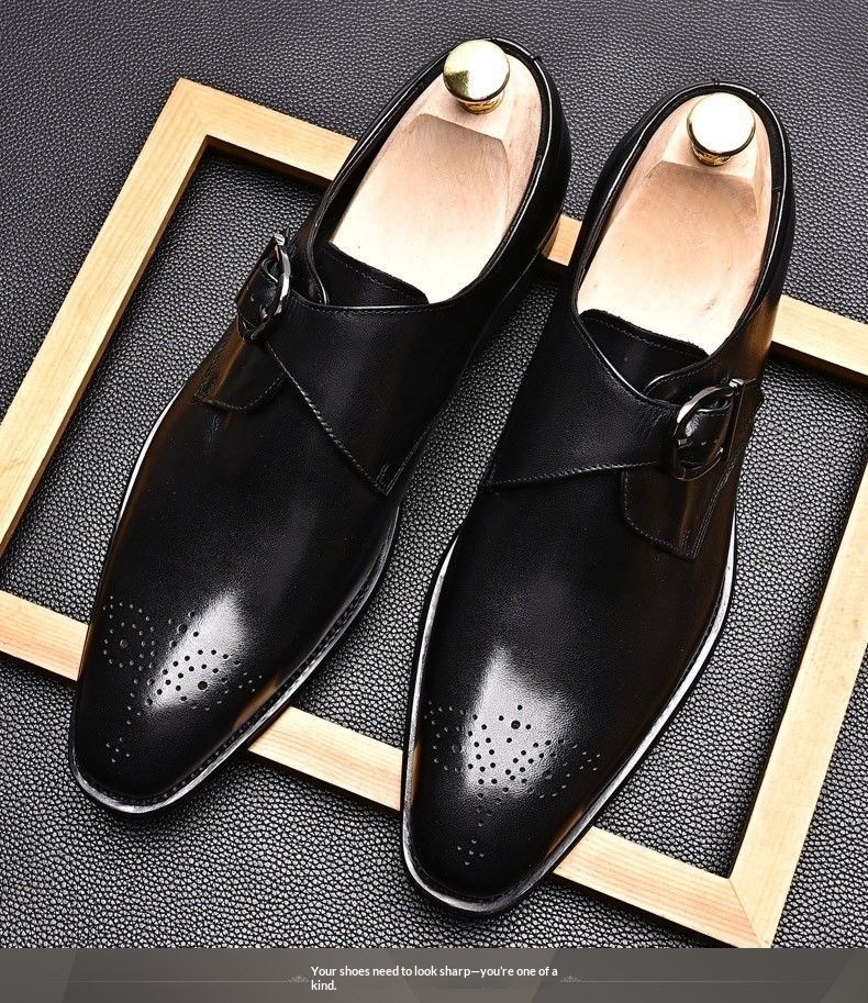 Voyage Herrenschuhe im britischen Stil mit Schnallenverschluss, trendig, aus hochwertigem Rindsleder gefertigt, Brogue-Schuhe, elegant und formell, spitz zulaufend._voghion.com