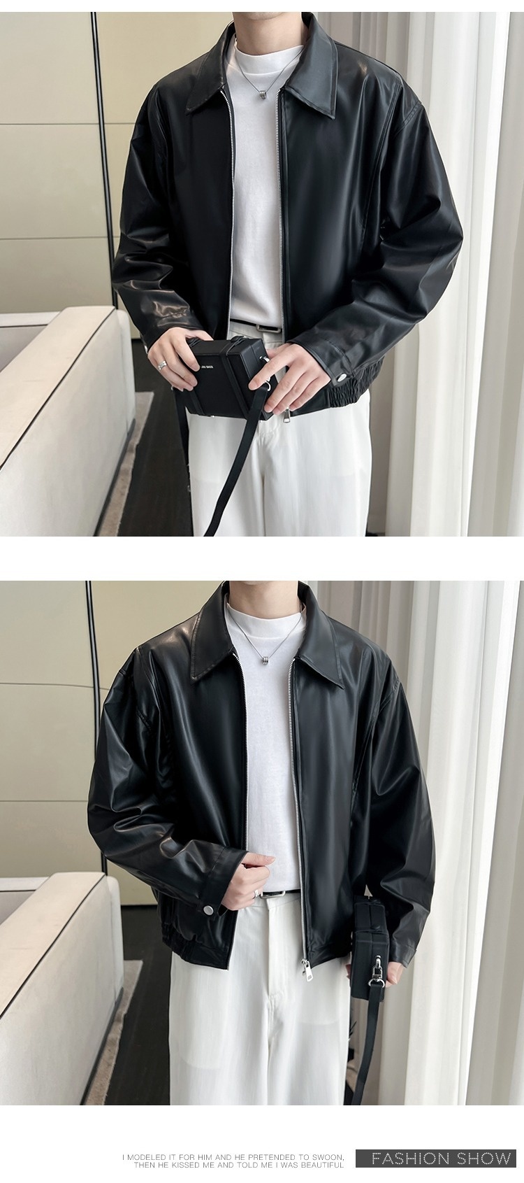 Giacca da motociclista da uomo in pelle con cerniera imbottita e design di nicchia Pishi Pu, autunno inverno, cappotto alla moda_voghion.com