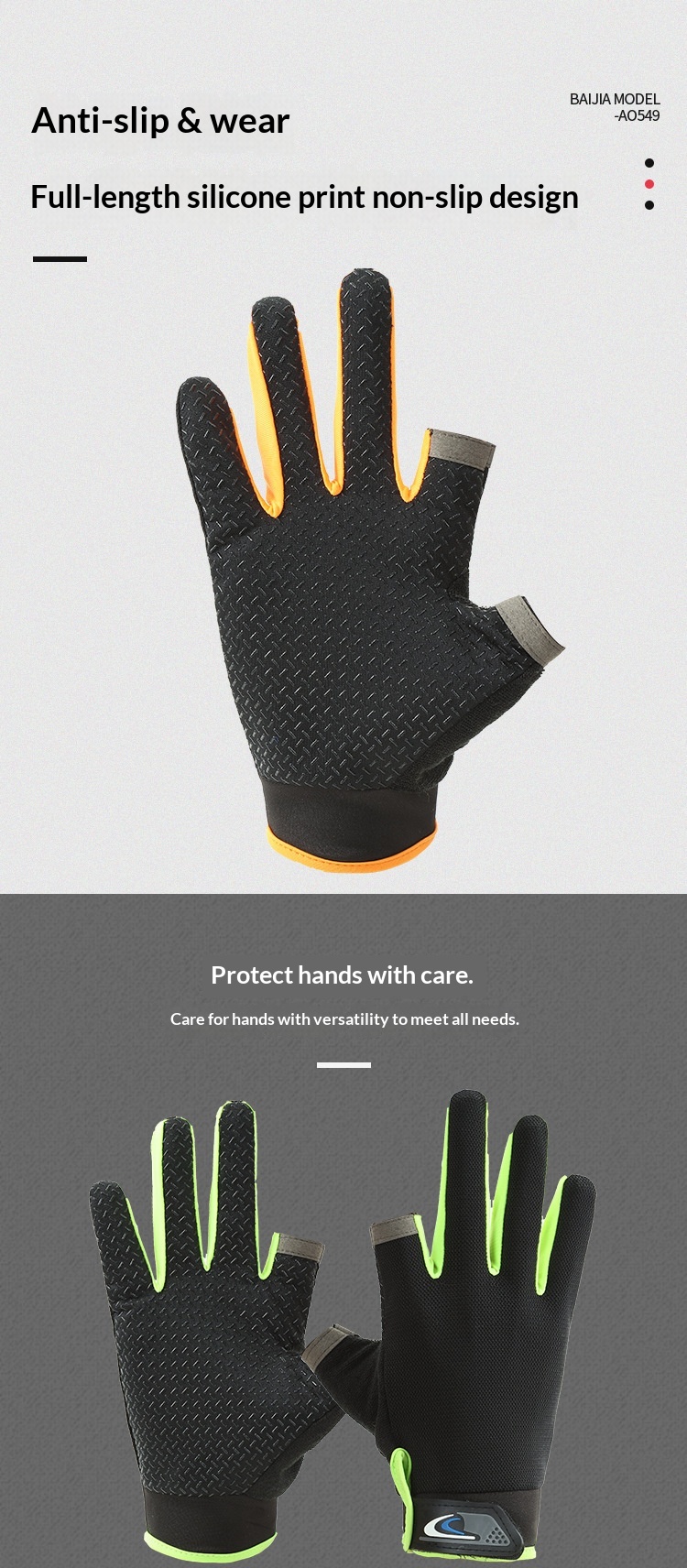 Guanti da ciclismo a due dita, protezione solare, per attività all'aperto, da pesca, da uomo, con mezze dita, antiscivolo, touchscreen, consegna_voghion.com