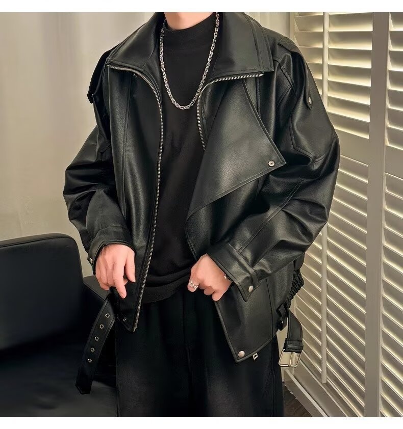 Giacca da motociclista di alta qualità con colletto rovesciato per uomo, stile europeo e americano, moda da strada alla moda, giacca da motociclista, PU coreano_voghion.com