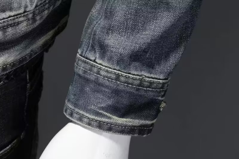 Trendige Herren-Denim-Jacke im europäischen und amerikanischen Stil, große Größe, Stehkragen, Reißverschluss, Retro-Blau_voghion.com