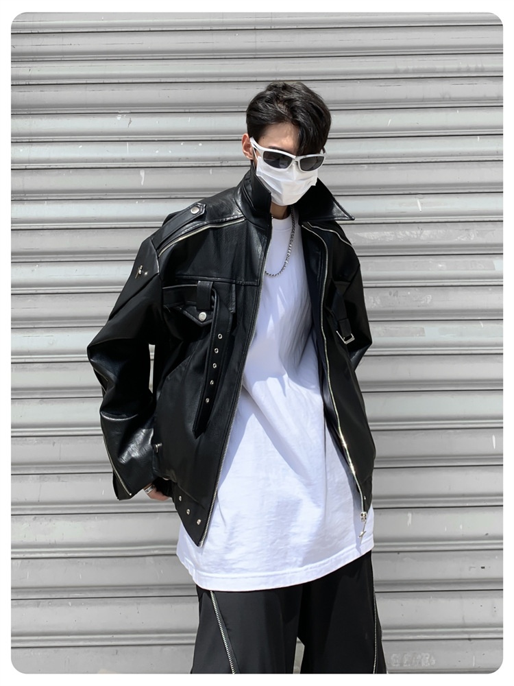 Giacca da motociclista in pelle PU di alta qualità, stile punk decostruito, stile europeo e americano, versatile, tendenza_voghion.com