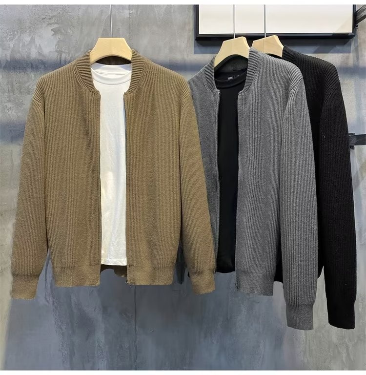 boy Boy Boy Spring And Autumn Doub Zipper Design Cardigan Solid Color Sweater Men's Simp Trendy Versati Knitted Jacket_voghion.com