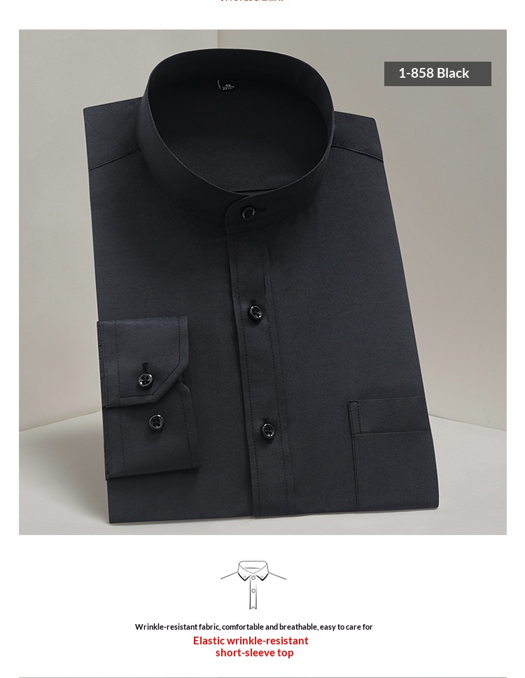 Camisa de trabajo de estilo chino de manga larga con cuello mandarín para hombre, estilo profesional, versión coreana, JK_voghion.com