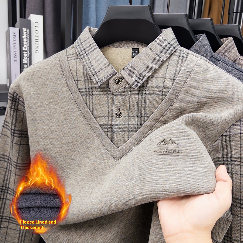 Ragazzo Ragazzo Ragazzo Maglione monopezzo in pile con lana di pecora, maglione lavorato a maglia a due pezzi ispessito per uomo, base calda per papà in autunno e inverno_voghion.com