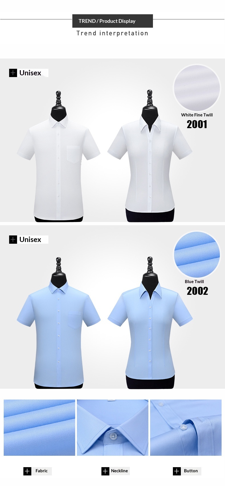 Liquid Ammonia Non-Iron Short Professional Slim Fit White Collar Korean Style High-End Shirt Printed Unisex_voghion.com