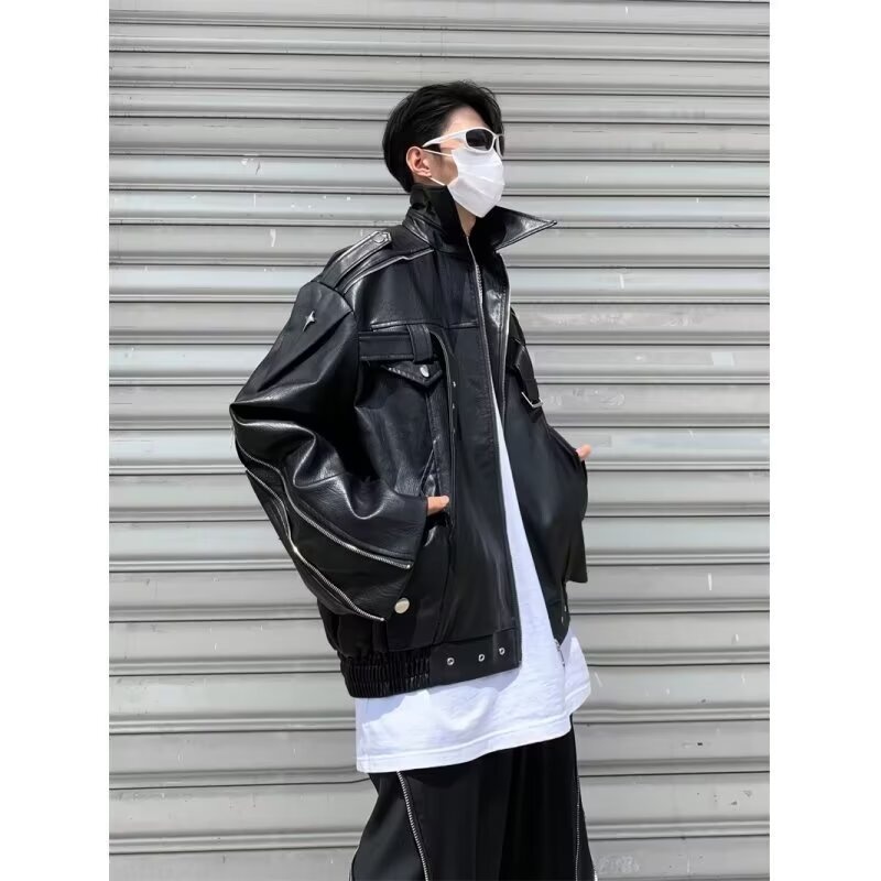 Giacca da motociclista in pelle PU di alta qualità, stile punk decostruito, stile europeo e americano, versatile, tendenza_voghion.com