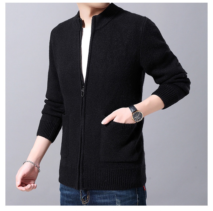 boy Boy Boy Boy Autumn Winter Middle-aged Men's Wool Zipper Cardigan Alpaca Knit Sweater Stand Collar Thickened Coat Wholesale_voghion.com