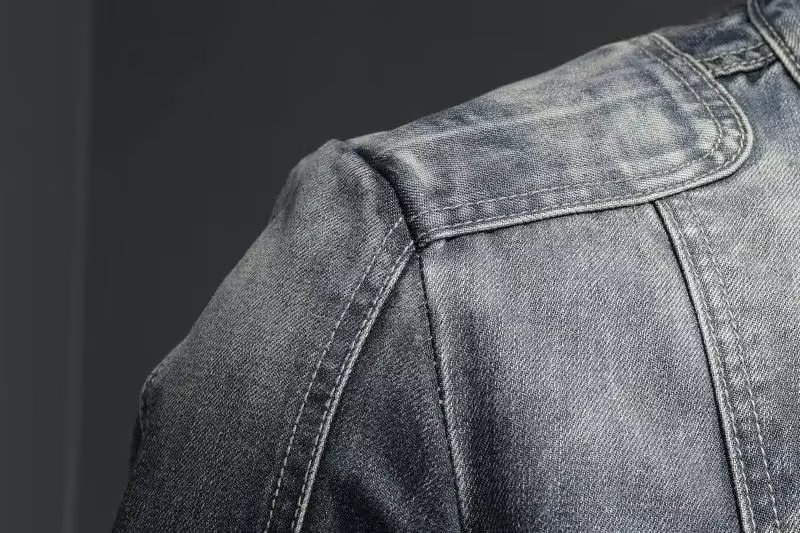 Trendige Herren-Denim-Jacke im europäischen und amerikanischen Stil, große Größe, Stehkragen, Reißverschluss, Retro-Blau_voghion.com