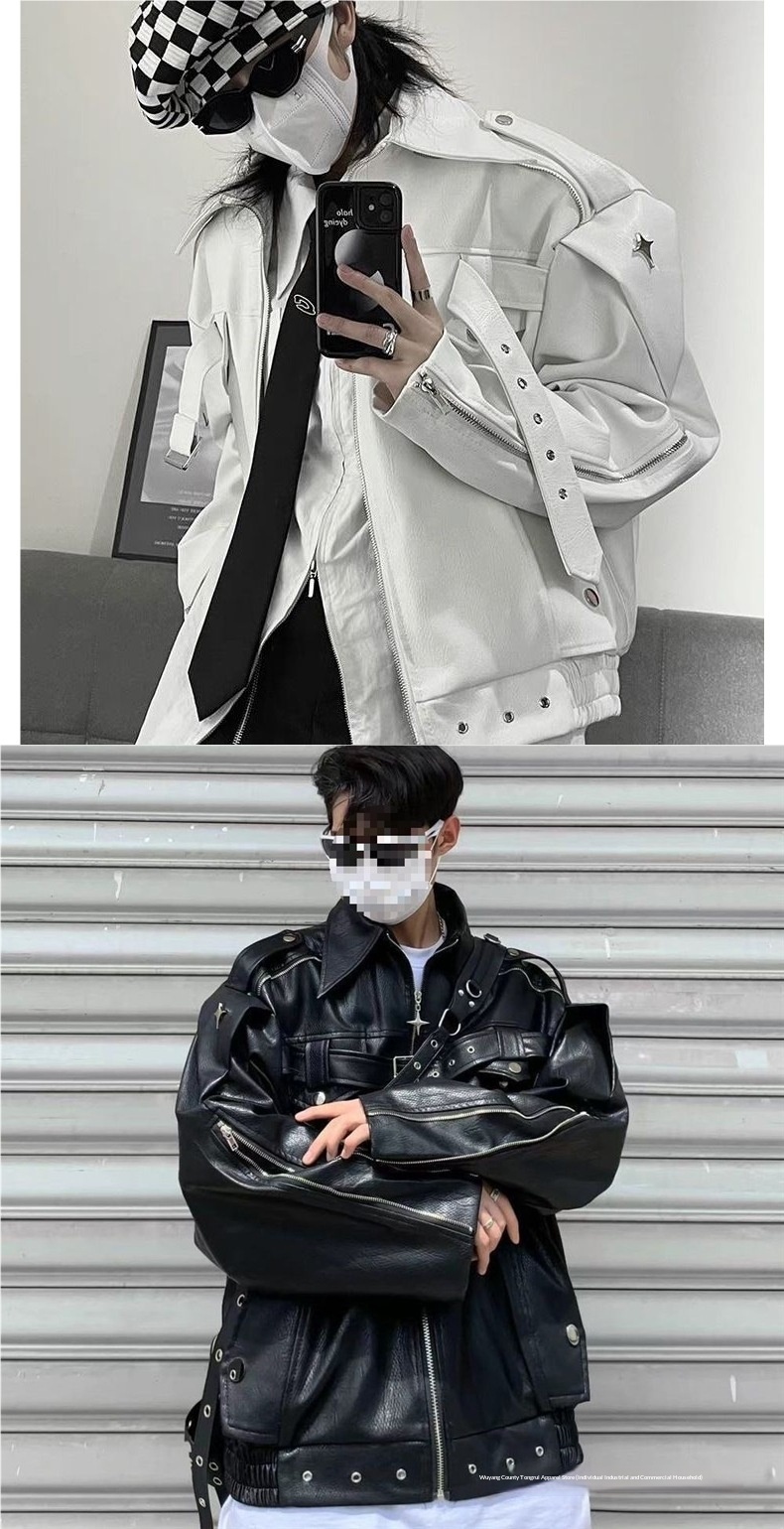 Giacca in pelle bianca retrò da uomo, stile primavera-autunno, modello corto da motociclista europeo e americano_voghion.com