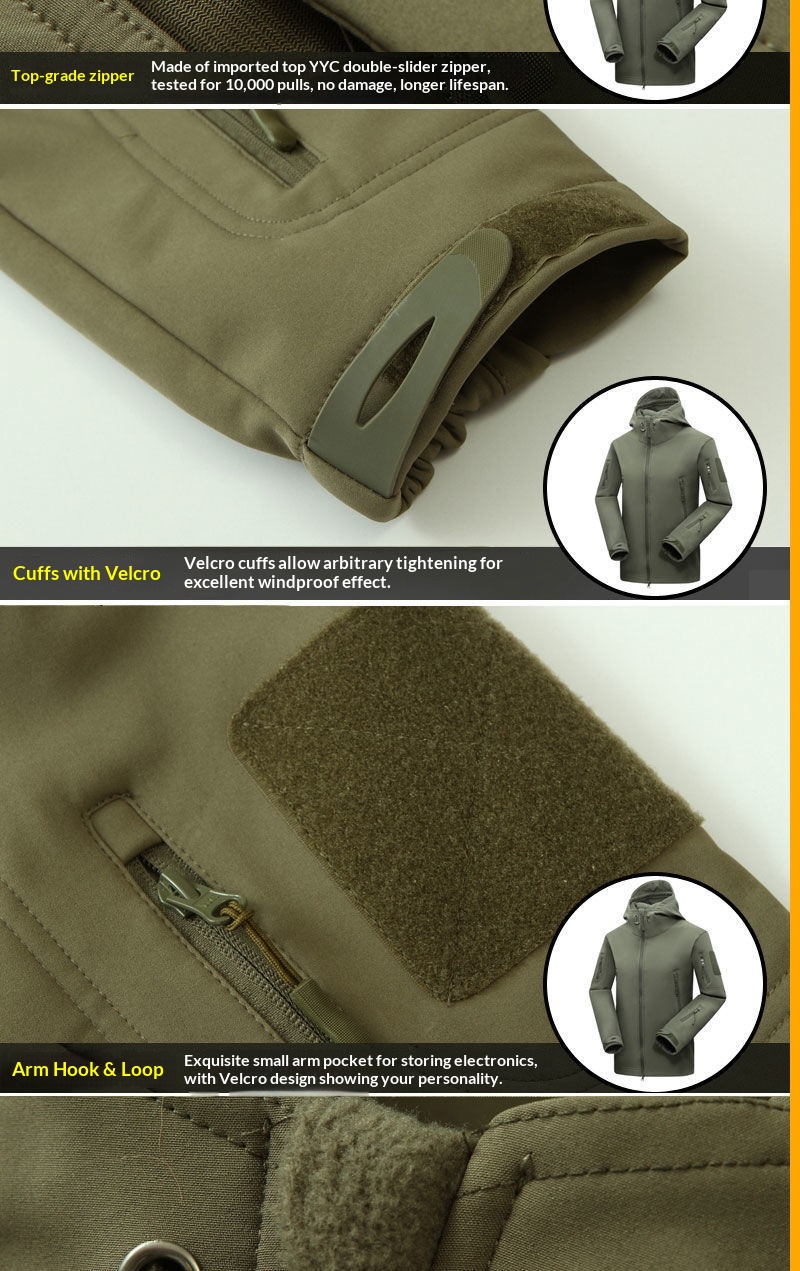 boy Boy Outdoor Shark Skin Jacket For Men, Autumn And Winter Fleece Coat, Soft Shell Windproof Waterproof Tactical Suit, Thermal_voghion.com