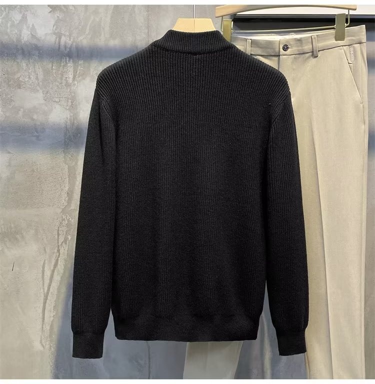 boy Boy Boy Spring And Autumn Doub Zipper Design Cardigan Solid Color Sweater Men's Simp Trendy Versati Knitted Jacket_voghion.com