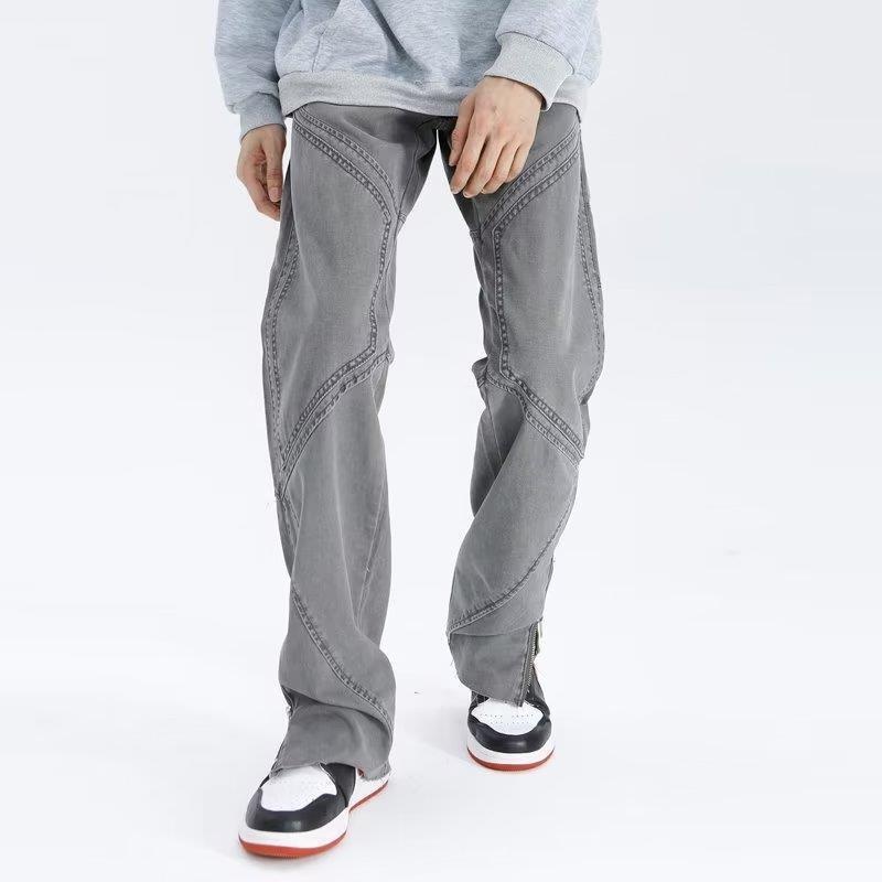 Jeans délavés tendance pour homme, style européen et américain, pantalon décontracté à fermeture éclair, ambiance printemps-été._voghion.com