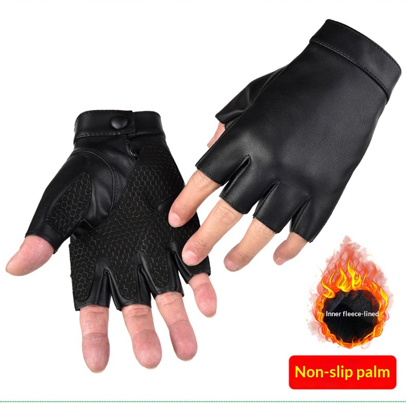 Guanti da ciclismo invernali in pelle PU con dita mezze tattiche da uomo, impermeabili, antiscivolo, foderati in pile, caldi, per esterni, da ragazzo Boy Boy_voghion.com