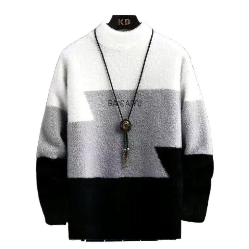 boy Mink Wool Sweater For Men, Autumn And Winter Base Shirt, Half Turtleneck, Mid Collar, Stylish Student_voghion.com