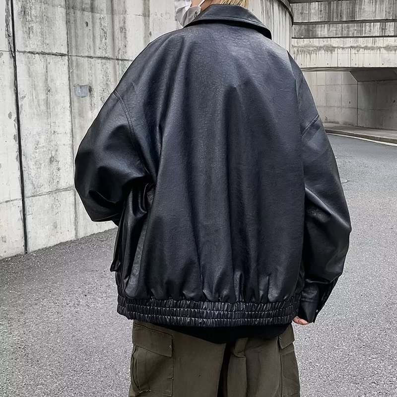 Giacca da motociclista in PU stile street europeo americano da uomo, tendenza autunnale, giacca da motociclista bella e accattivante, giacca in pelle dalla vestibilità ampia_voghion.com