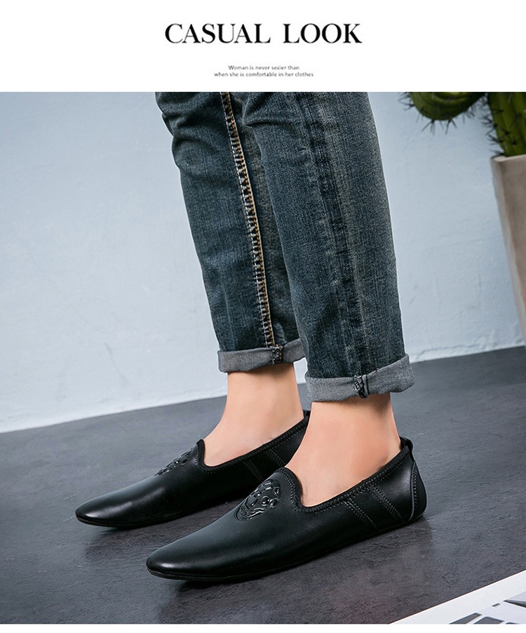 WalkPrime WalkPrime European Station Autumn Hairstylist Small Leather Skull Trendy New Men's Single Loafers Lazy Shoes Youth_voghion.com