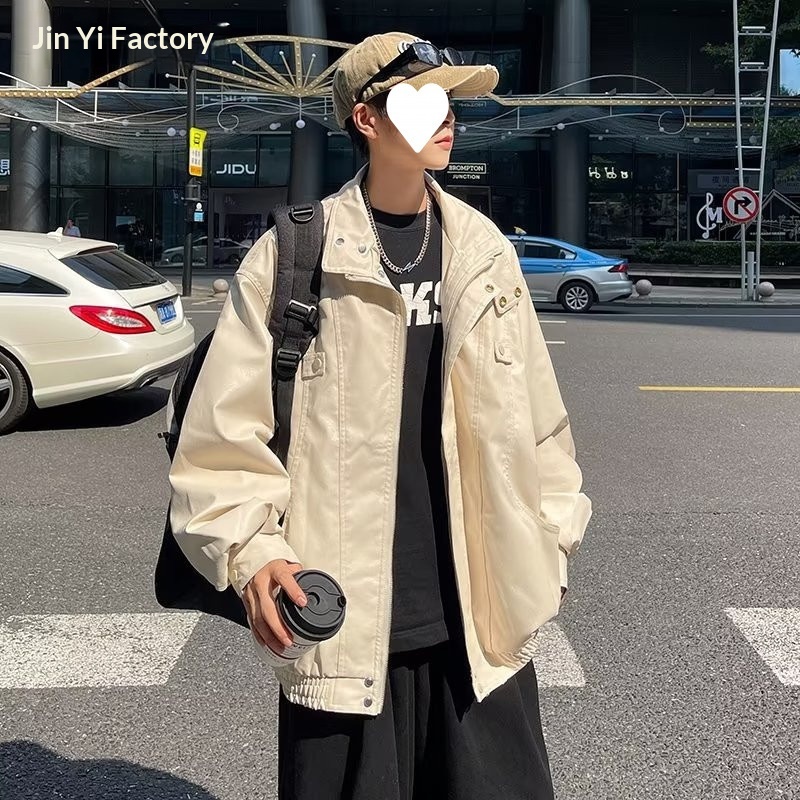 Giacca da motociclista ampia con colletto rovesciato, stile street europeo, primavera e autunno, da uomo, marchio americano alla moda_voghion.com