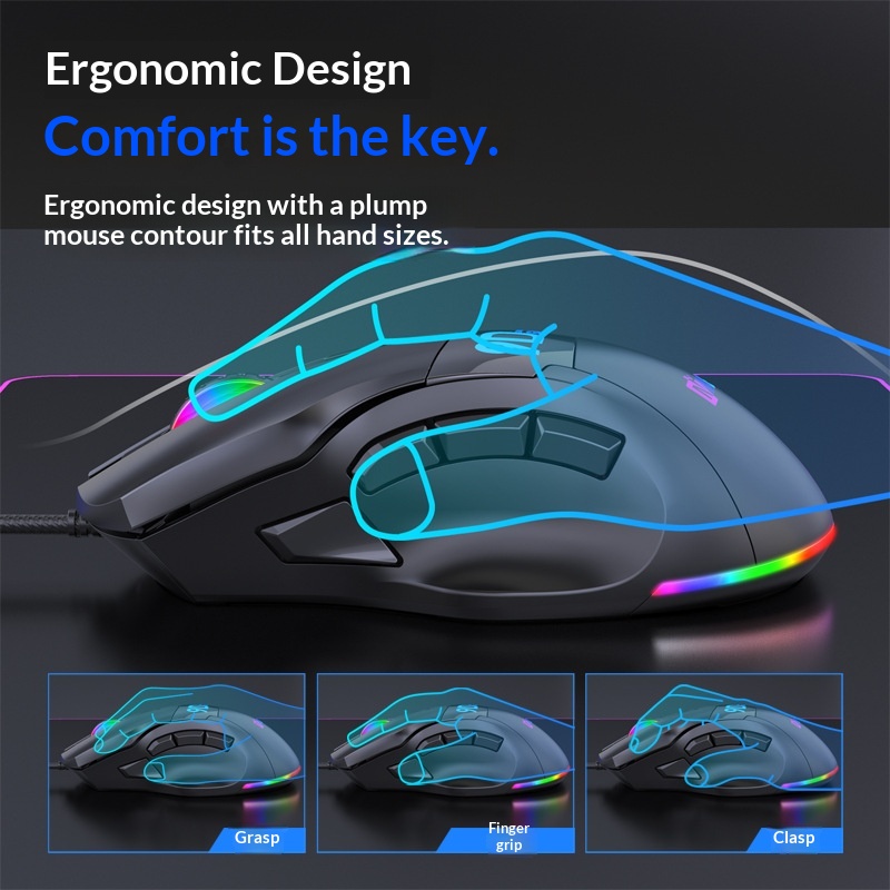 Digitex Digitex 12800 DPI Tam Hızlı Çok Düğmeli Oyun Faresi 9 Düğmeli Kablolu Tek Parça Toplu Bilgisayar Aksesuarları RGB E-Spor Sınıfı_voghion.com