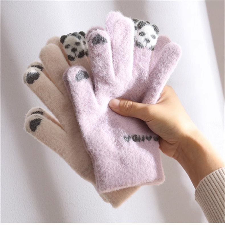 boy Boy Boy Cartoon Touchscreen Winter Cycling Thickened Windproof Warm Five-Finger Panda Cute Knitted Gloves Wholesale_voghion.com