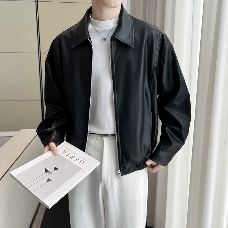 Giacca da motociclista da uomo in pelle con cerniera imbottita e design di nicchia Pishi Pu, autunno inverno, cappotto alla moda_voghion.com