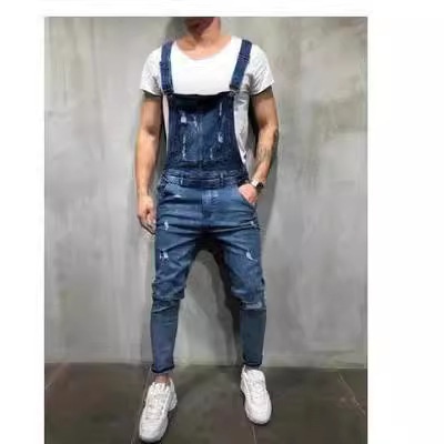 boy Cross-Border European And American Style Loose Men's Denim Overalls Suspender Slim Fit Pants_voghion.com