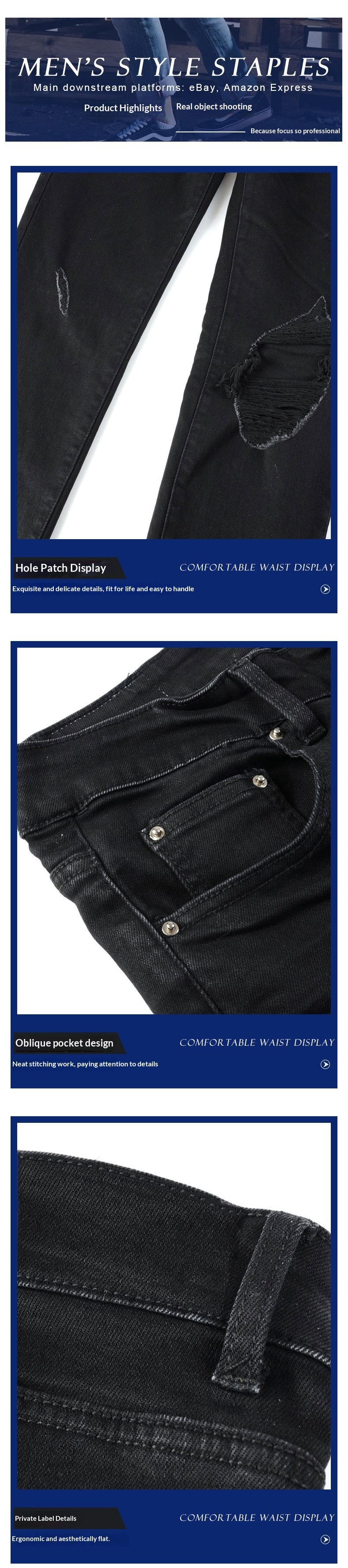 boy European And American Cross-Border Trendy Brand Black Ripped Patched Stretch Slim Fit Men's Jeans Wholesale Export_voghion.com