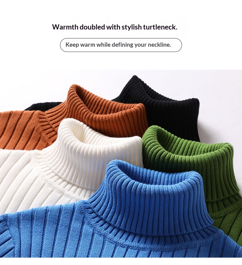 boy Boy Boy Boy Solid Color Cable Knit Turtleneck Sweater Men Winter Short Sleeve Turn-Down Collar Men's Knitwear Trendy Youth Thickened_voghion.com
