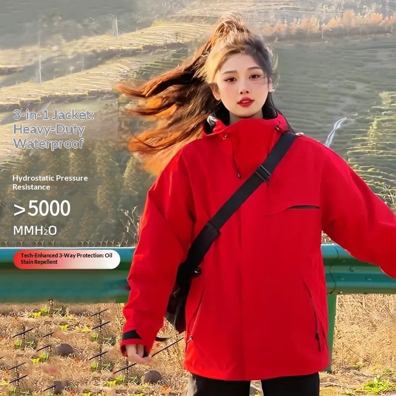 ragazzo Ragazzo Luo Tuo Stesso stile Donna Tre in Uno Escursionismo all'aperto Funzionale Foderato in Pile Idrorepellente Softshell Tre Porte_voghion.com