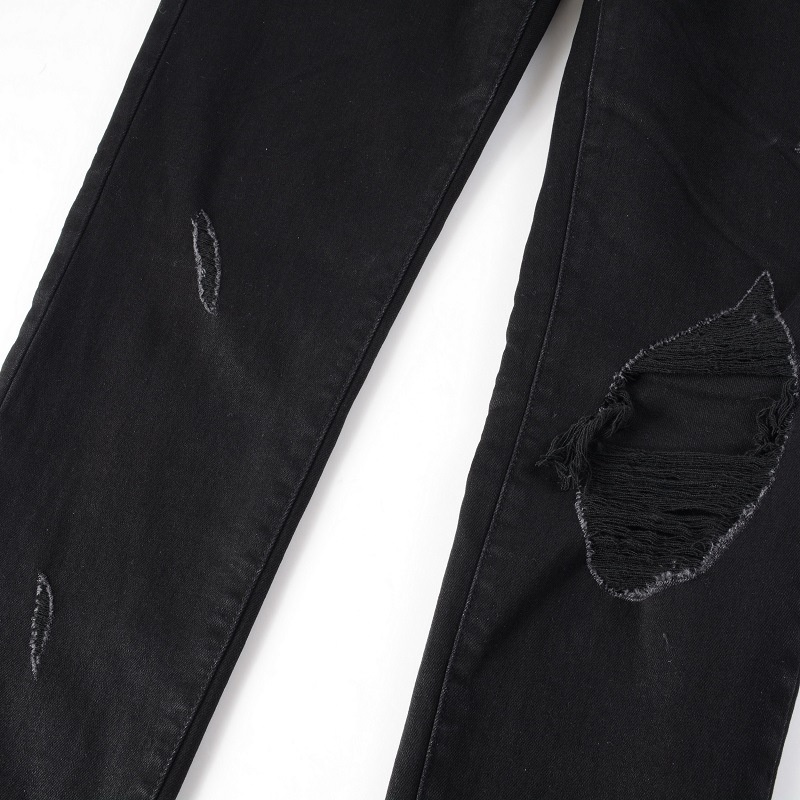boy European And American Cross-Border Trendy Brand Black Ripped Patched Stretch Slim Fit Men's Jeans Wholesale Export_voghion.com