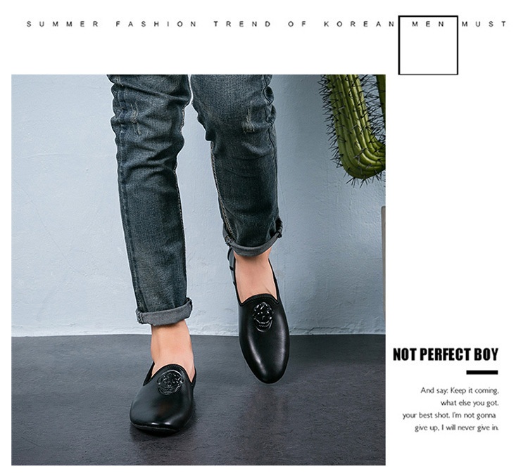 WalkPrime WalkPrime European Station Autumn Hairstylist Small Leather Skull Trendy New Men's Single Loafers Lazy Shoes Youth_voghion.com