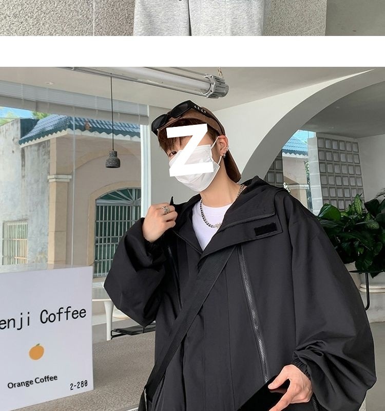 Giacca a vento con cappuccio e cerniera impermeabile funzionale da uomo, stile Boy American High Street, alla moda, primavera e autunno, taglie forti_voghion.com