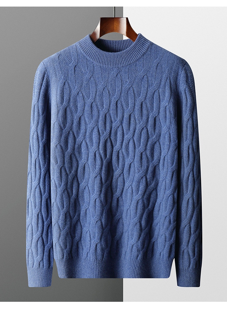 boy Boy Boy Boy 23 Autumn Winter New Men's Half Turtleneck Thickened Wool Pullover Solid Color Casual Plus Size Twisted Knit Sweater_voghion.com