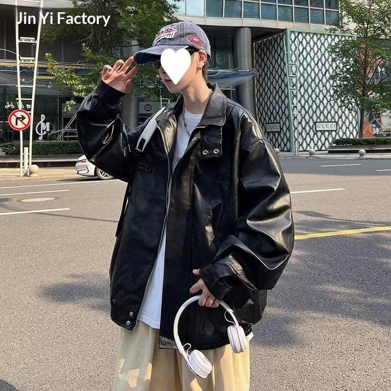 Giacca da motociclista ampia con colletto rovesciato, stile street europeo, primavera e autunno, da uomo, marchio americano alla moda_voghion.com