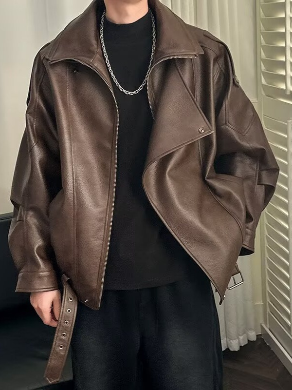 Giacca da motociclista di alta qualità con colletto rovesciato per uomo, stile europeo e americano, moda da strada alla moda, giacca da motociclista, PU coreano_voghion.com