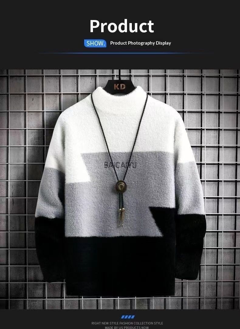 boy Mink Wool Sweater For Men, Autumn And Winter Base Shirt, Half Turtleneck, Mid Collar, Stylish Student_voghion.com