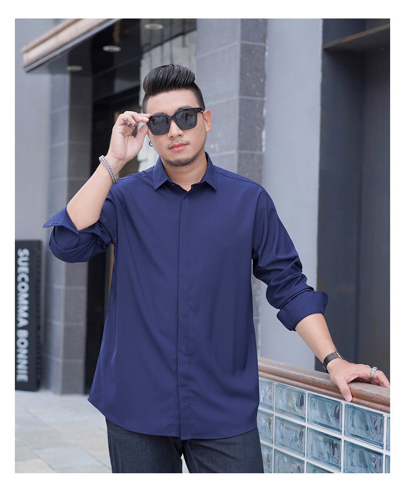 Plus Size Men's Long Sleeve Loose Casual Spring Autumn New Professional Elastic Inch Shirt For Big And Tall Men_voghion.com