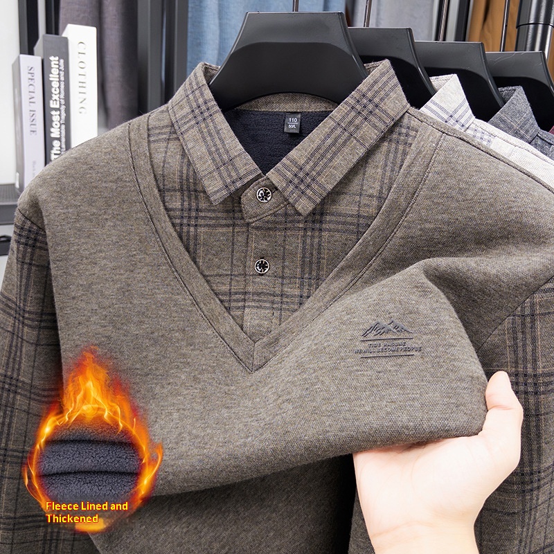 Ragazzo Ragazzo Ragazzo Maglione monopezzo in pile con lana di pecora, maglione lavorato a maglia a due pezzi ispessito per uomo, base calda per papà in autunno e inverno_voghion.com