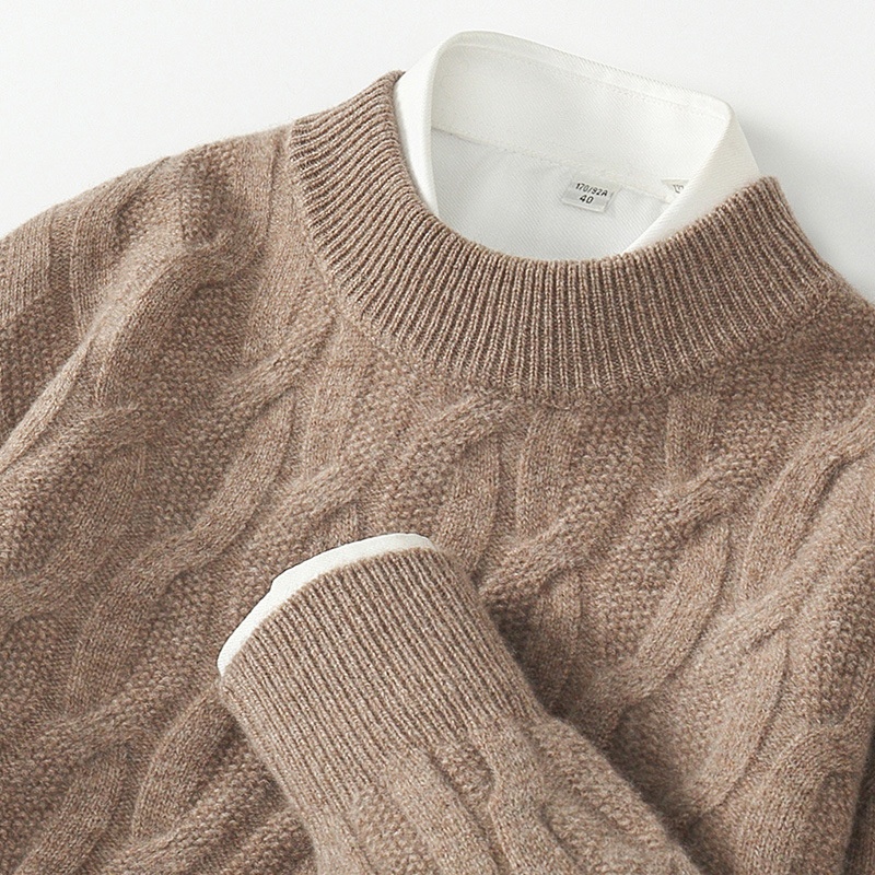boy Boy Boy Boy 23 Autumn Winter New Men's Half Turtleneck Thickened Wool Pullover Solid Color Casual Plus Size Twisted Knit Sweater_voghion.com