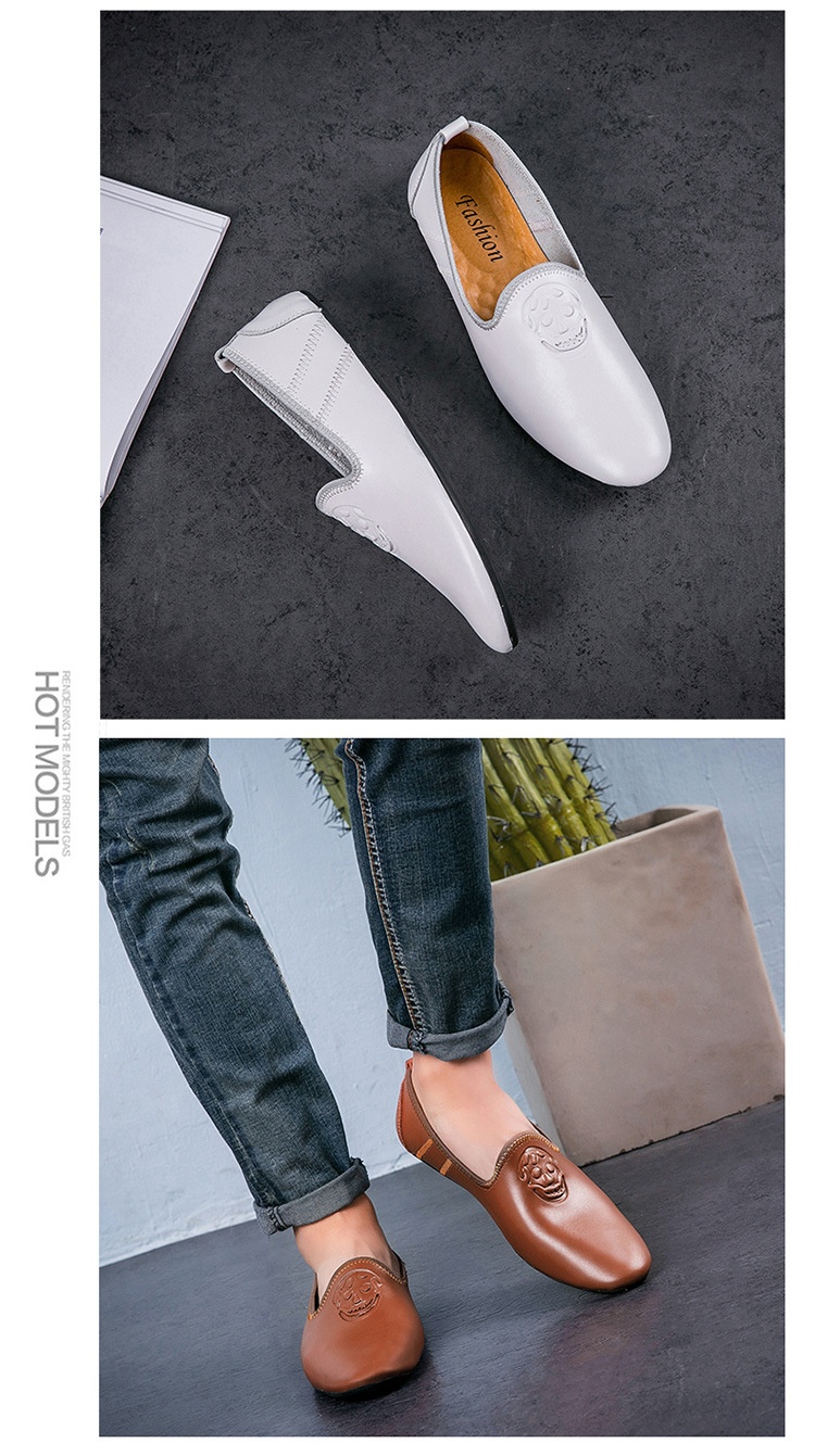 WalkPrime WalkPrime European Station Autumn Hairstylist Small Leather Skull Trendy New Men's Single Loafers Lazy Shoes Youth_voghion.com